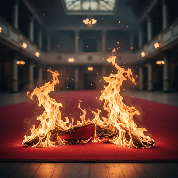 a red carpet burning