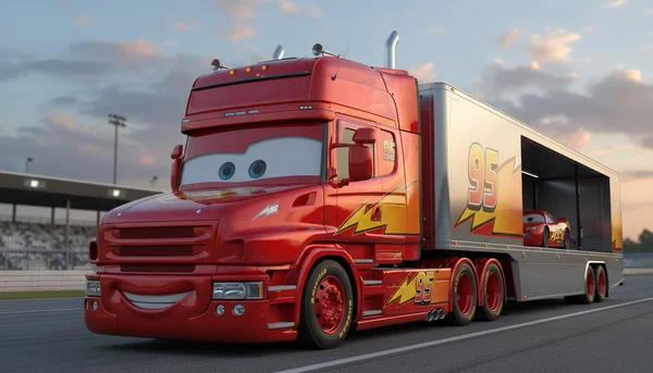 a red scania lighting mcqueen truck